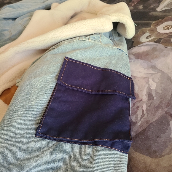 Patchwork Light Wash Denim Jacket Vegan Sherpa & Suede / Teddy Denim Jacket - Picture 6 of 11
